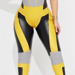 Sporty Mode Leather Jumpsuit- Yellow/Combo